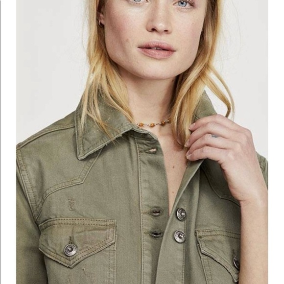 Free People Moonchild Distressed Denim Shirt Jacket Moss Green Small - Picture 3 of 16